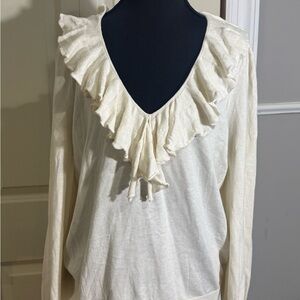 Ralph Lauren Cream Ruffle V-Neck Blouse